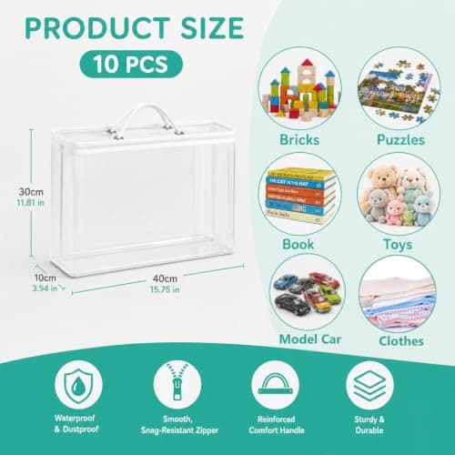 10 Pack Clear Toy Storage Bags 40x30x10cm Waterproof PVC Toy Organiser Bags — view 2