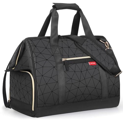 Lekesky Weekend Overnight Bags for Women - 33l Top Large Opening Travel Duffles Bag, Holdall Bag for Airlines with Shoes Compartment (Black Rhombus,42 * 33 * 24cm)