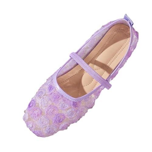 Women Slip On Shoes,Ladies Breathable Mesh with Three-Dimensional Rose Gentle Style Lace-Up Flat Soft Sole Shoes Comfortable Lightweight Casual Footwear for Spring Summer Daily Wear 3.5-7.5