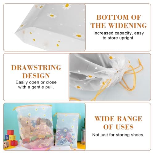15 Pcs Waterproof Clear Drawstring Storage Bags, Daisy Print Zip-Lock Bags — view 6