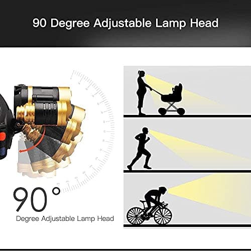 Waterproof 10000 Lumen 3 Led Headlamp XML T6 Head Lamp Powerful Led Headlight, Rechargeable Flashlight Head Lights for Camping, Hiking, Outdoors (Gold) (Gold) — view 3