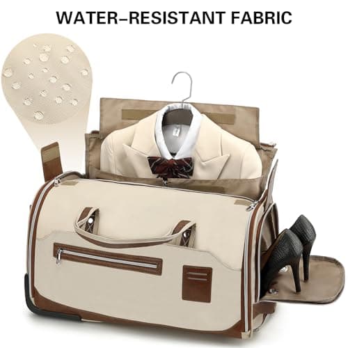 TONRUYN Rolling Garment Bags for Travel Suit Dress Bag with Wheels Handle 55L Carry on Garment Duffle Bag for Women with Shoe Compartment 3 in 1 Foldable Travel Luggage for Business Wedding, Beige — view 6