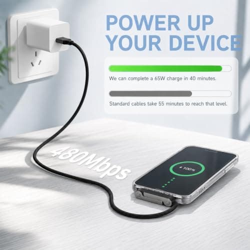 Voltrique 65W USB to Type C Flat Charger Cable with 360° Stand — view 3