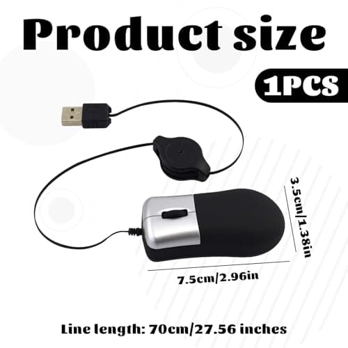 Lilyphon Mini Mouse, Small Mouse, Travel Mouse with Retractable Cable, Mini Mouse for Laptop for Business Trips and Mobile Office Work — view 2