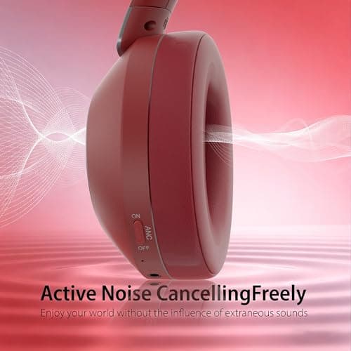 Wireless Headphones Bluetooth, Memory Foam Ear Cups, 100H Playtime (Red) — view 2