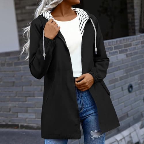 OVARA Lightweight Waterproof Jacket Womens, Casual Outdoor Raincoats with Hood, Breathable Zip Up Softshell Jackets with Pockets,Windbreaker Jacket Women — view 2