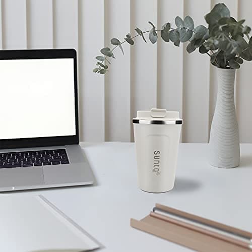 SUNTQ Reusable Coffee Cups Travel - Coffee Travel Mug with Leakproof Lid - Thermal Mug Insulated Cup - Stainless Steel Coffee Travel Cup, for Hot and Cold Drinks, 18oz/510ml, Cream White — view 6