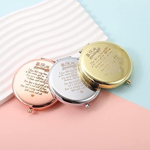 OVNMFH to My Granddaughter - Reflection Engraved Hand-Held Folding Mirror, Stainless Steel Compact Pocket Mirror, Folding Pocket Mirror Encouragement Gifts from Grandparents (Rose Gold) — view 6