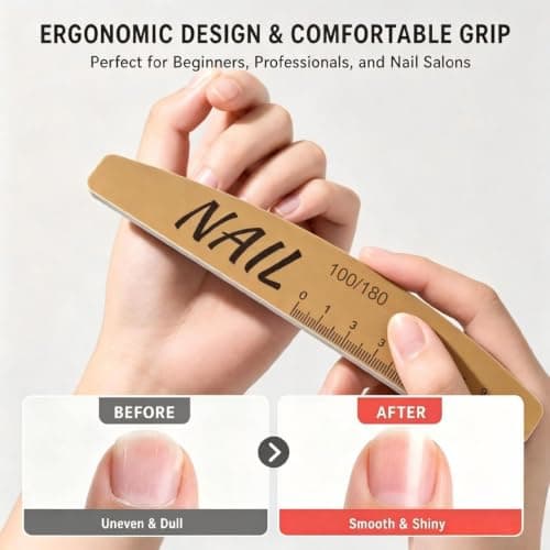 12 Pcs Professional Nail Files – Reusable Half‑Moon & Oval Tip Emery Boards, Multi‑Grit for Natural, Acrylic & Gel Nails, Manicure Pedicure Tools, Bulk Salon Supplies，Rubber 100/180 – Half‑Moon — view 3