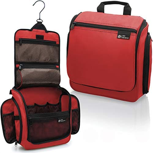 D&D Hanging Toiletry Bag for Men and Women. Travel Wash Bag. Large Travel Toiletry Bag Washbag for Makeup, Toiletries, and Cosmetics. Red