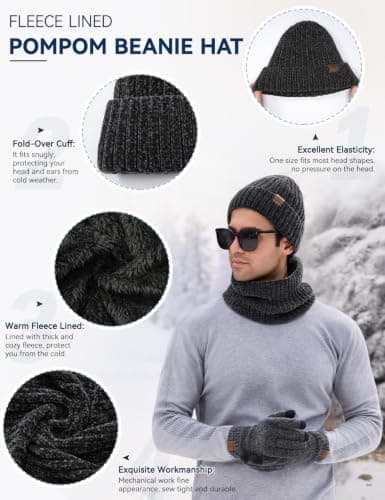 heekpek Hat Scarf Gloves Set for Men Chenille Accessories Set — view 3