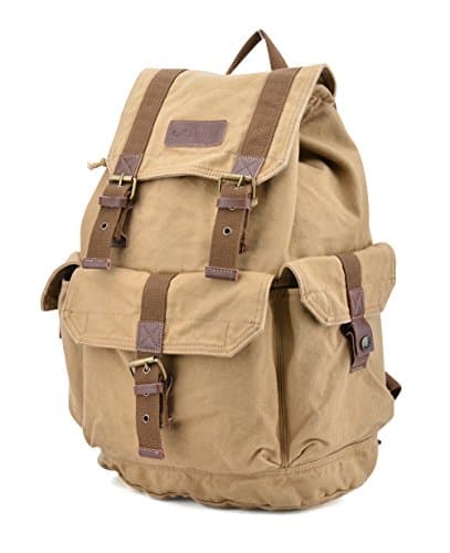 GOOTIUM Canvas Backpack - Vintage Outdoor Rucksack Travel Day Pack, Khaki — view 2