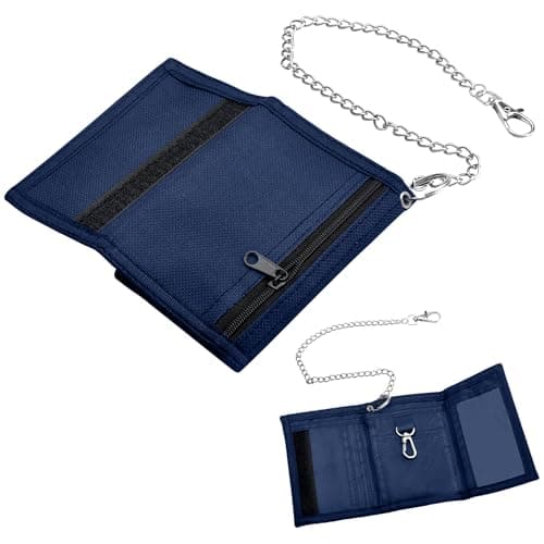 Slim Wallet, Men's Wallet with Chain Clip Zipper for Travel Sports, Blue