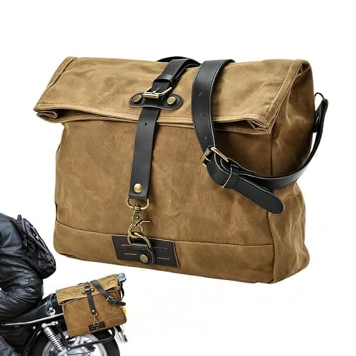 Motorcycle Saddlebag – Oil Waxed Canvas 16.54x11.81in | Motorbike Luggage Pack Side Tail Bag | Motorcycle Tail Organizer Storage Pouch for Riding Travel Commuting Camping and Daily Road Trip Use