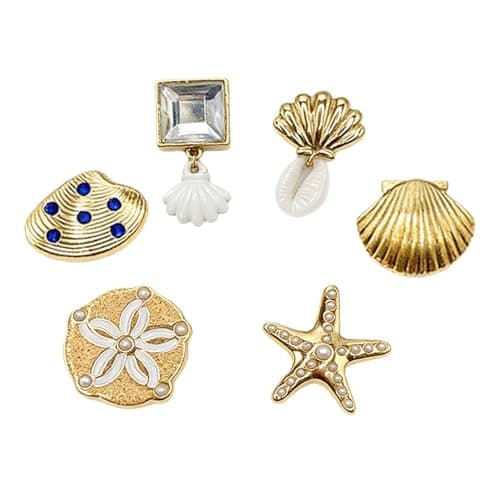 12 Pack Summer Beach Shoe Charms Metal Gold 3D Starfish Pearl Shell