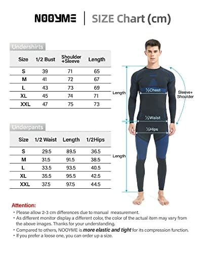 NOOYME Men's Thermals Base Layers Ski Compression Top & Bottoms Set — view 6