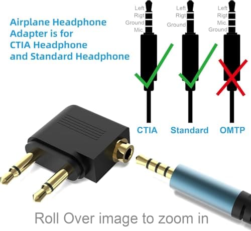 Peak Power Airplane Headphone Adapter (2 Pack) – Dual 3.5mm Airline Audio Jack Converter, 2-Prong Flight Adapter, Gold Plated Stereo Sound, Compatible with In-Flight Entertainment Systems — view 2