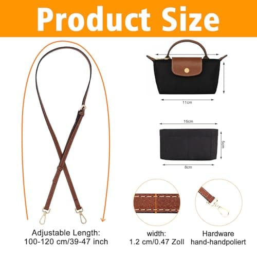 GADITIEK 2Sets Purse Organizer, Strap, Folding Tote Bag Organizer Insert, Punch-Free Adjustable Buckle Strap Design, Multi-Pocket Felt Handbag Organizer (Black 1.2cm) — view 4