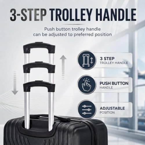 DK Luggage Carry-on 20” Cabin Virgin Atlantic, EasyJet, BA, Jet 2 Hard Shell Hand Luggage Suitcase 4 Wheel Spinner Luggage ABS25 (Black, 20" Carry-on) — view 5