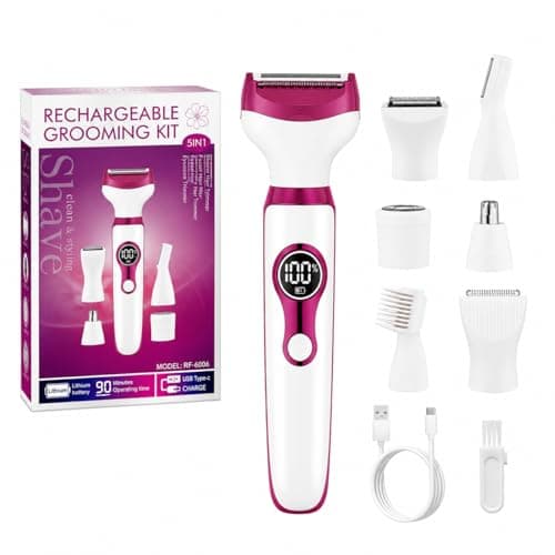 Lady Shavers for Women 5-in-1, MAVYRO Bikini Trimmer for Women with Facial, Nose and Eyebrow Trimmers, IPX7 Waterproof Wet & Dry Electric Shaver for Legs, Arms, Underarms, Face and Bikini Line