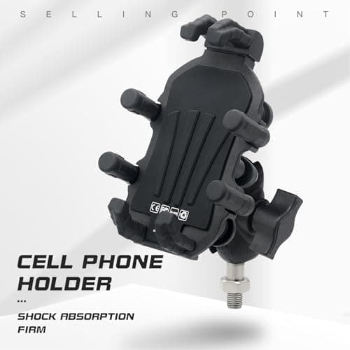 Omquot Motorcycle Fork Pin Phone Mount Adjustable Shock Absorbing Holder for 4.9 To 8.1in Smartphones and ATVs (M10 Ball Head; Bottom Diameter 10mm/0.39inch) — view 3