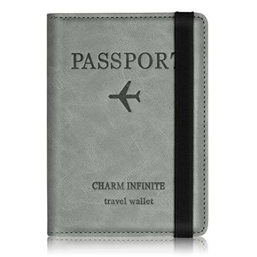 Toctax Passport Holder Cover, PU Leather RFID Travel Wallet Case Organiser Accessories, UK Passport Cover for Passport, Business Cards, Credit Cards, Boarding Passes (Grey)
