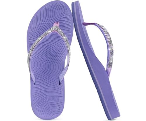 KuaiLu Women's Rhinestone Flip Flops Arch Support Yoga Mat Cushion Sandals