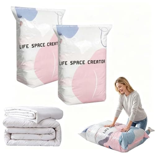 2Pcs No‑Pump Vacuum Storage Bags, Large Cube Vacuum Seal Bags, Press & seal, No Pump Needed, for Jumbo Clothes Bedding,Comforters,Off‑Season Gear (L,100 * 80 * 38 cm)