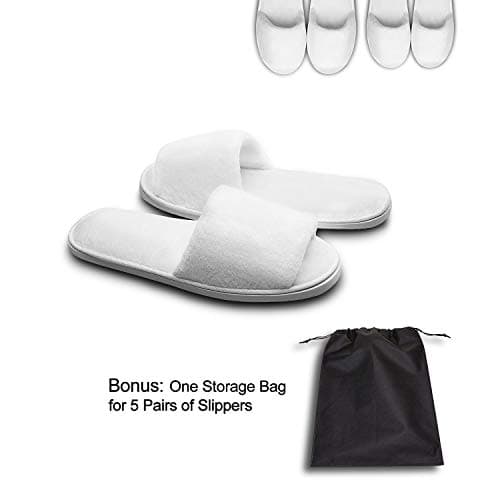 Echoapple Two Size Fit Most Slippers - 5 Pairs of Deluxe Open Toe Disposable Slippers for Spa, Party Guest, Hotel and Travel (6/7.5 UK, White) — view 6