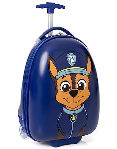 Paw Patrol Chase Kids Suitcase | Navy Blue Cabin Bag for Boys | Carry On Trolley with Extendable Handle | Police Dog Cop Small Hard Cover Holiday Case | Fun Travel Merchandise Gift for Children