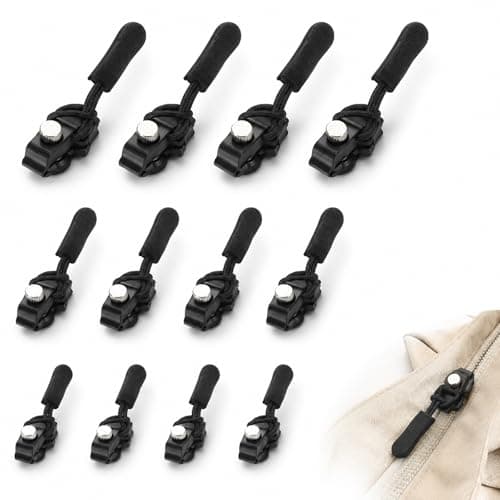 12 Pack 3 Sizes No Sew Zipper Slider Puller Repair Kit for Backpack Jackets