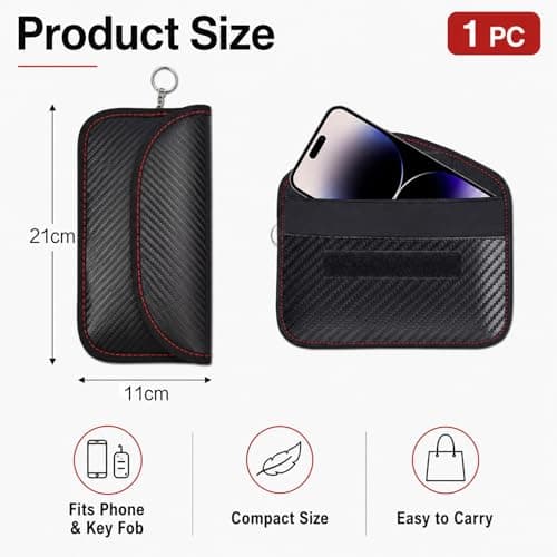QIHAWN Signal Blocker Pouch 6.9", Carbon Fiber RFID Shield for Phones Keys — view 2