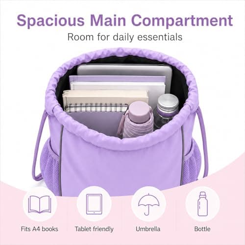 FAVORTALK Swim Bag Drawstring Gym Bag Girls Trainer Swim Bag Backpack Mini Water Resistant Nursery Backpack Gym Duffle Backpack, Purple 18208 — view 3
