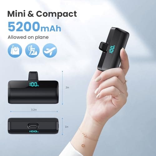 Mini Power Bank 5200mAh for iPhone 15/16,[2025 Upgraded] PD USB C Fast charging portable charger, Compact LCD Display Battery Pack Compatible with iPhone 16/16 Pro Max/15 Series,Galaxy,Android etc — view 4