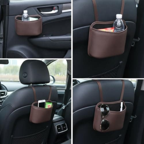 Baoblaze Car Door Organizer Featuring Trash Can Storage Box and Built in Cup Holder Leather Fleece Material Suitable for Vehicles Road Trips Commute, Large/Brown, Brown, Large — view 2