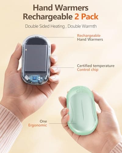 BOSONER Electric Hand Warmers Rechargeable: 2 Pack 6000mAh USB Hand Warmer Reusable - Portable Pocket Heater Electronic Handwarmers - Tech Gifts for Women Men (Apple green, One Size) — view 2