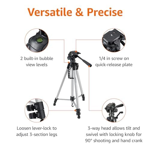 Amazon Basics 152cm/60inch Camera Tripod, Lightweight, with Bag, Adjustable Height, for DSLR Cameras, Black — view 2