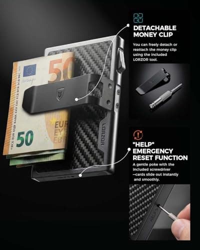 LORZOR Minimalist Wallet Slim in Military-Grade Carbon Fiber, Card Wallet Men with Removable Money Clip, Credit Card Holder RFID Blocking, Smart Wallets Small Design for 7 Cards, Gift — view 6
