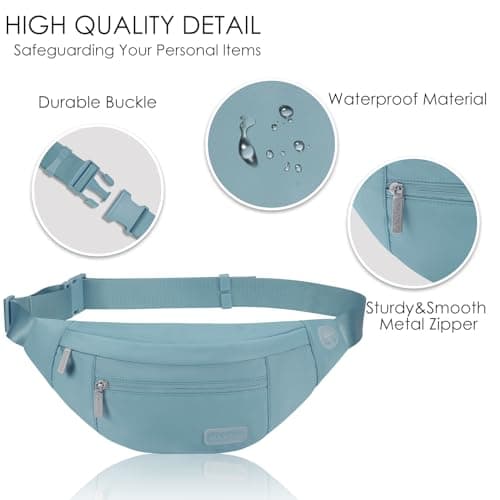 MAXTOP Large Bumbag Waist Fanny Pack Running Belt for Men Women Unisex Bum Bag with Headphone Jack and 4-Zipper Pockets Adjustable Belt for Travel Running Jogging Workout Hiking Gifts Dusty Blue — view 4