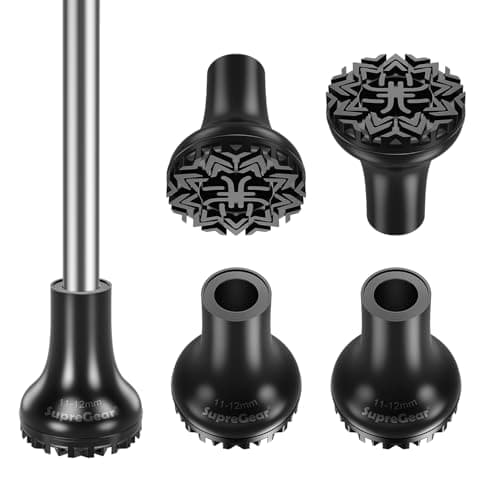 supregear Heavy Duty Rubber Replacement Tips for Hiking and Trekking Poles, Wide Non Slip Base for Trail Stability, Durable Shock Absorbing Walking Sticks Tip Protectors, 4-Pack, Black