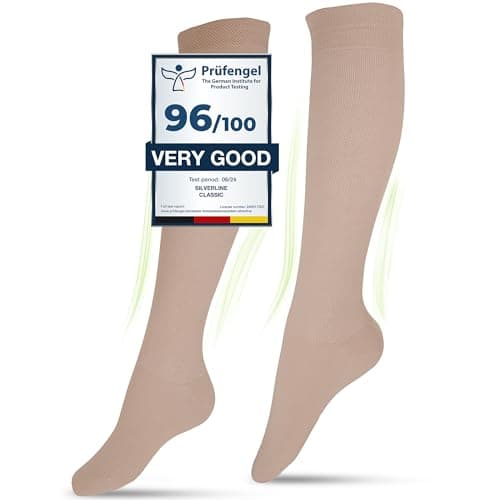 Graduated Compression Socks, Medical Socks, For Men and Women, 60% Organic Cotton (Beige, L (41-43))