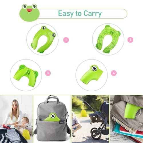 Pejoye Foldable Potty Toilet Training Seat, Travel Portable, Toddler, Folding Potty Training Seat for Kids with 6 Anti Slip Silicone Pads and 1 Carry Bag, Green Frog — view 3
