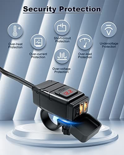 EXTRACTME Motorcycle Phone Charger, 6.8A Quick Charge 3.0 Dual USB with Voltmeter & ON/Off Switch, Waterproof Quick Disconnect SAE to USB Adapter for Phone, Tablet, GPS — view 4
