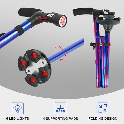 RUNZI Folding Cane with Led Light, Adjustable Canes and Walking Sticks for Arthritis Disabled and Elderly (Blue) — view 5