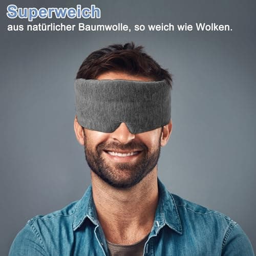 APOMOONS Grey Blindfold, Comfortable & Breathable Modal Cotton Blackout Sleep Mask Adjustable Blinder Blindfold Airplane, Eye Mask for Nighttime Travel or Naps - Unisex Design for Adults & Kids — view 2
