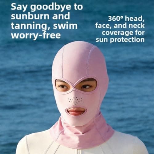 QuivyLivy Sunscreen Hood for Swimming, UPF50+ Diving Face Mask with Ergonomic Design, Seamless Water Sports Headgear for Men Women, Beach Surf Snorkel(pink) — view 4