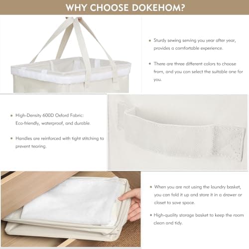 DOKEHOM 90L X-Large Rolling Laundry Basket Hamper on Wheels, Beige — view 4