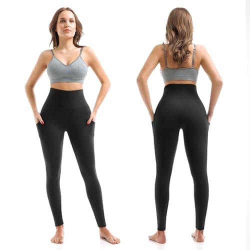 SINOPHANT Womens Leggings with Pockets High Waisted Burgundy L-XL — view 2