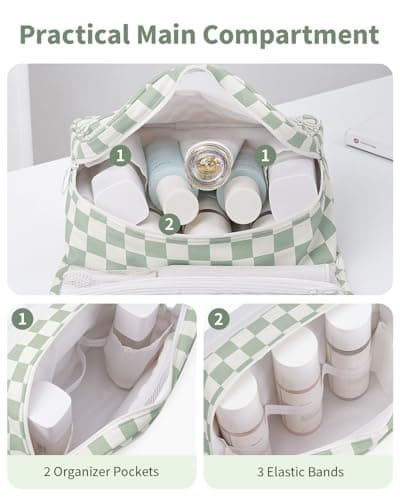 Narwey Hanging Toiletry Bag, Toiletry Bags for Women, Travel Toiletry Wash Bag Women, Toiletries Bag Washbag Makeup Bag Cosmetic Make up Organizer for Essentials (Mint Green Checkerboard) — view 3