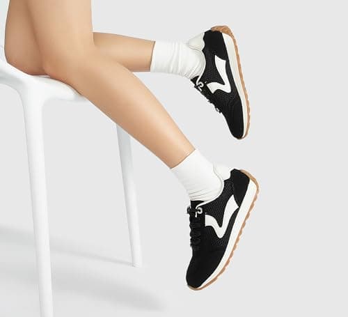 LUCKY STEP Women's Fashion Sneakers Trendy Tennis Shoes Neutral Stylish Retro Trainers Casual Running Walking Shoes (Black, 11US-42EU-9UK) — view 2